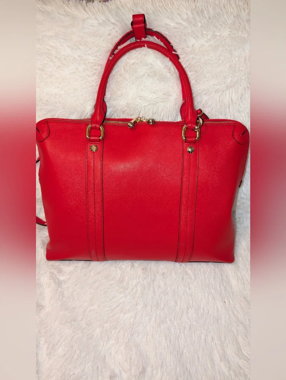 Henri Bendel West 57th Saffiano Leather Briefcase Laptop Bag Red VGC